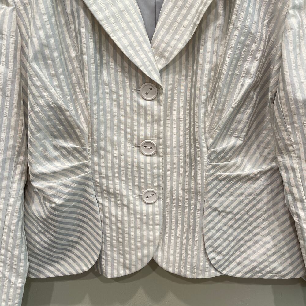 Kay Unger Women’s Striped Silk Blazer in White Grey - Plus Size: 14 - Picture 4 of 8